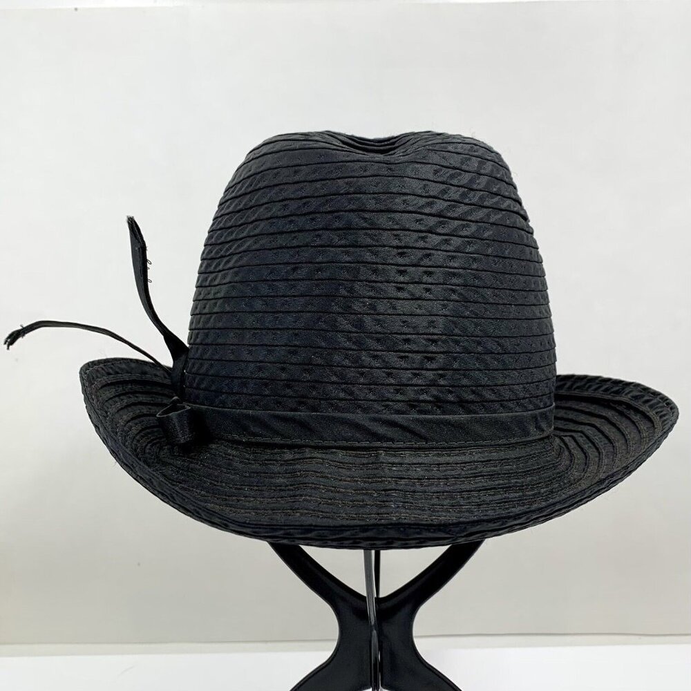 THE PARIS BOUTIQUE Women’s Black Straw Raffia HAT w/ Ribbon Band MEDIUM VTG